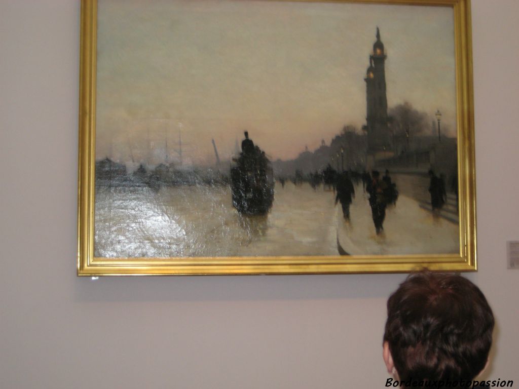 Tableau d'Alfred Smith (1854-1936), Les quais de Bordeaux, le soir (1892 - Huile sur toile - Bordeaux, Musée des beaux art).