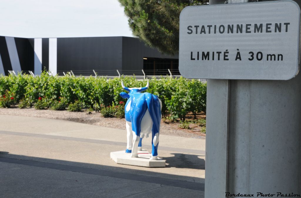 Sur la gauche de l'aéroport de Bordeaux-Mérignace, la vache Caval'Cow stationne depuis bien plus d'une demi-heure.