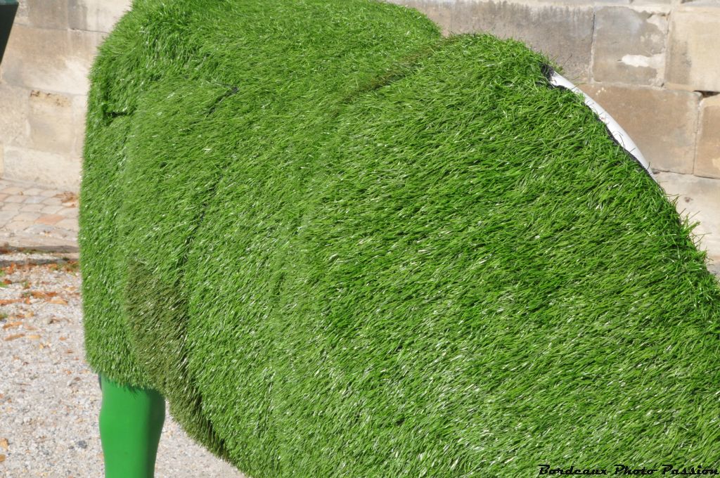 L'artiste Mélys a choisi une belle pelouse synthétique comme robe.
