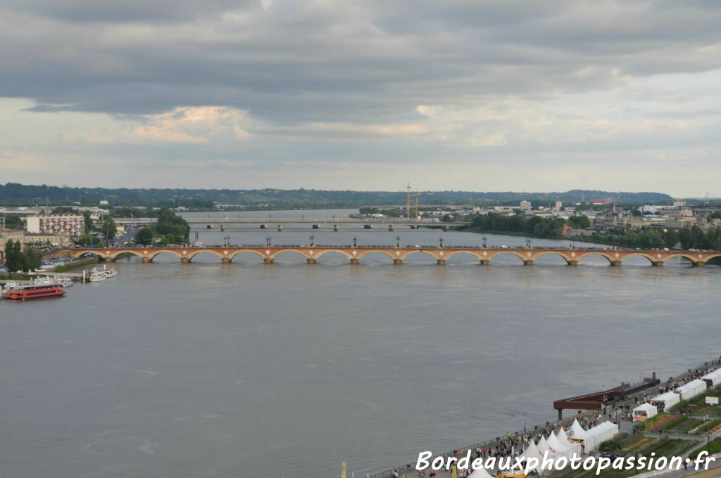 Les ponts en enfilade barrent  le fleuve.