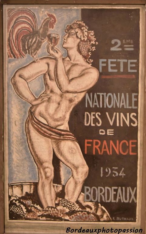 Projet d'affiche pour la "2e fête nationale des vins de France". 1934 Réné Buthaud gouache sur contreplaqué. madd-Bordeaux