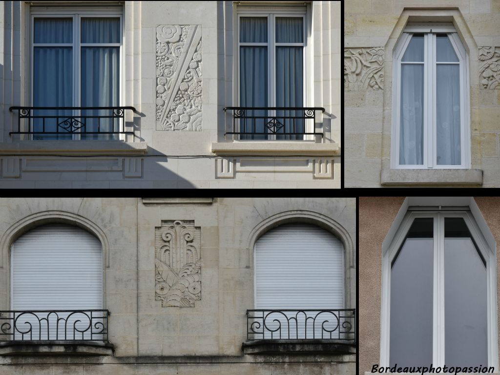 Fenêtres de formes différentes, rectangulaires, en anse de panier ou à pans coupés.