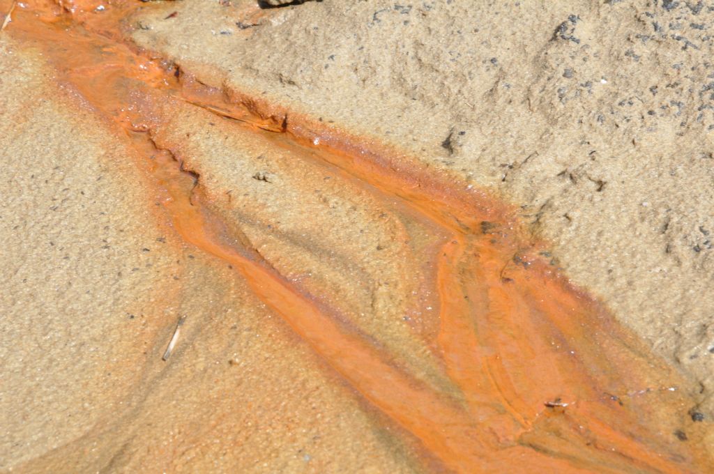 L'oxyde de fer est souvent présent au pied de la dune.