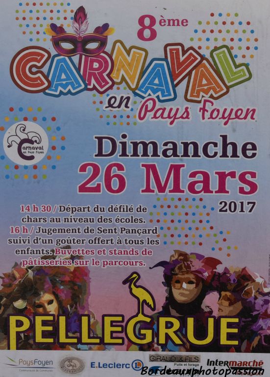 La communauté des communes du Pays Foyen, forte de ses 20 communes organisait son 8e carnaval. Cette année c'est Pellegrue qui était ville d'accueil.