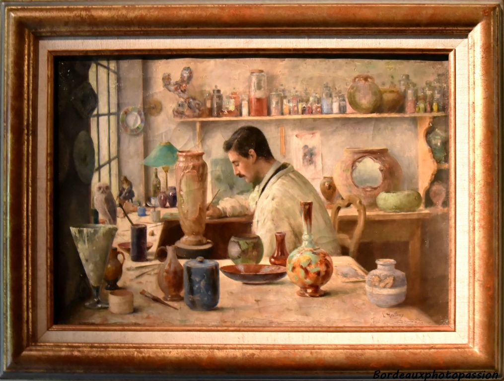 Louis Hestaux (1858-1919) Le peintre sur faïence.