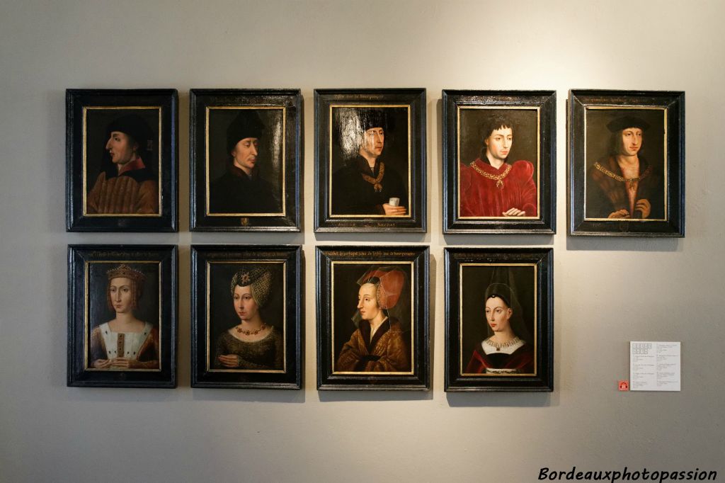 Philippe Le Hardi, Jean Sans Peur, Philippe Le Bon, Charles Le Téméraire, Marguerite comtesse de Flandre; Marguerite de Bavière, Isabelle de Bourbon, Maximilien d'Autriche.
