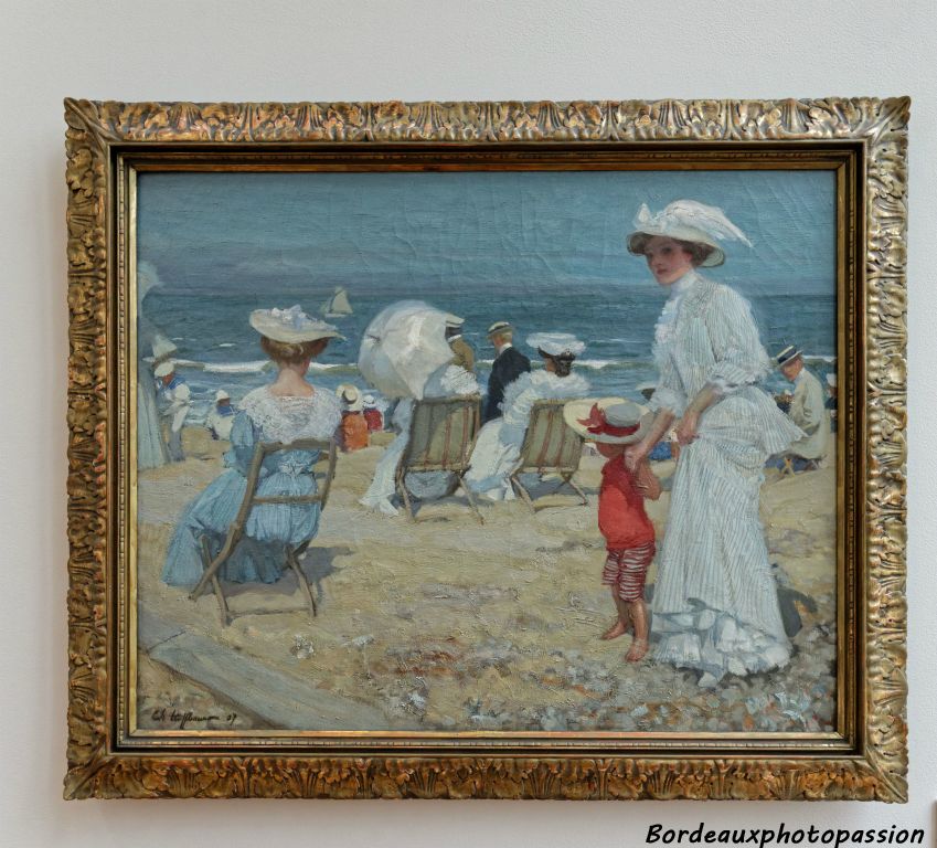 Charles Hoffbauer, Sur la plage 1907 Huile sur toile