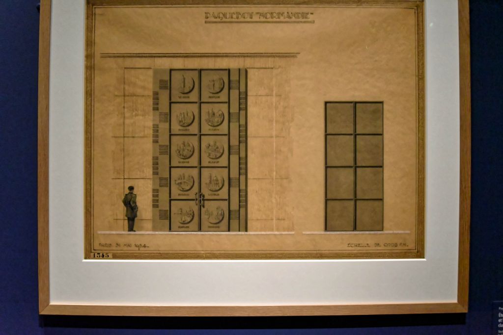 Étude pour la grande porte entre le hall et l'entrée du vestiaire des premières classes du paquebot Normandie (1934).