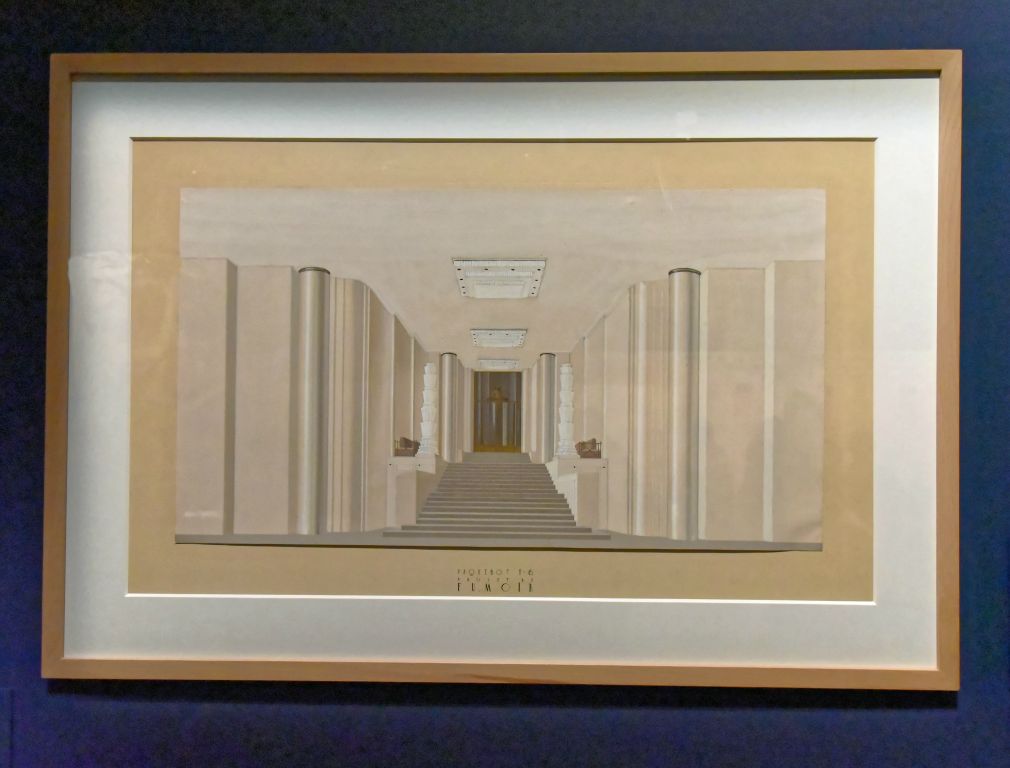 Esquisse pour l'escalier conduisant du fumoir à la galerie salon des premières classes du paquebot Normandie. Les paquebots deviennent le symbole de l'art du voyage à la française mais aussi de l'Art déco.