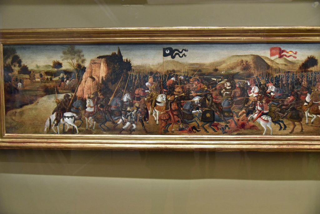 "La bataille de Pydna" vers 1470-1475 de l'atelier d'Andrea del Verrocchio ou de Piero de Pollaiulo.