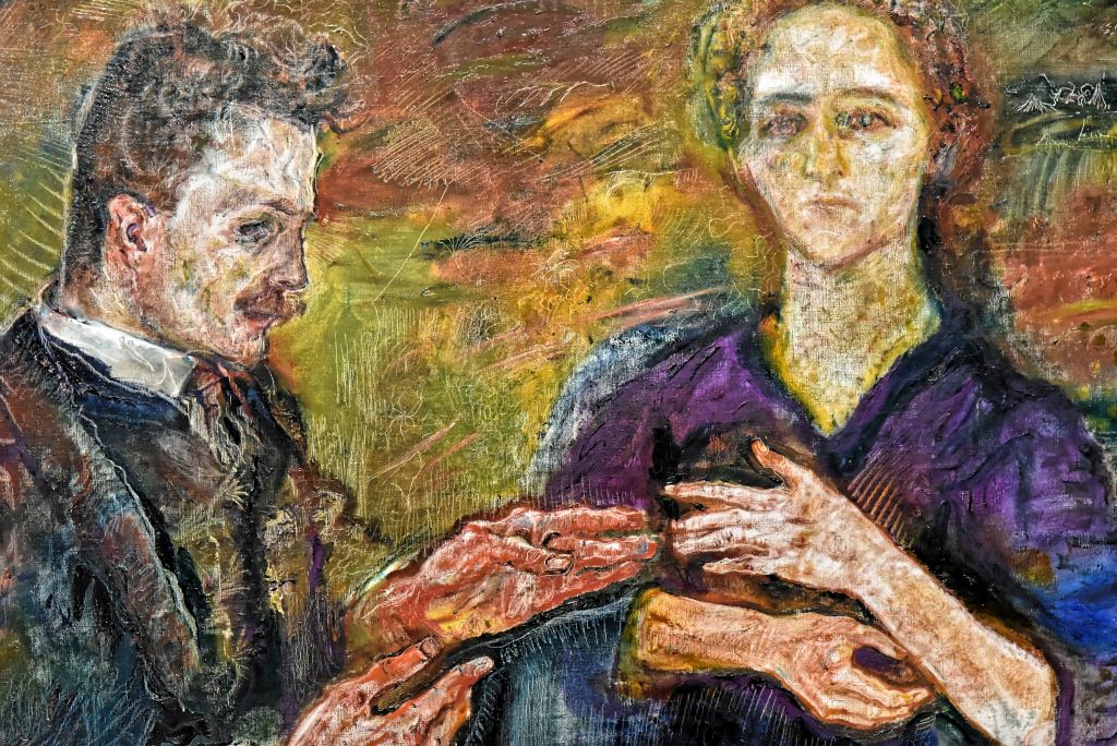 Hanz et Erica Tietze (1909) Le couple de critiques et historiens d'art commande à Kokoschka un portrait de mariage à la mode Renaissance  pour leur dessus de cheminée.