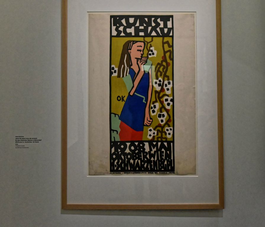 Jeune fille debout entre les sarments de vigne, affiche  pour une exposition d'art et d'artisanat de Vienne.