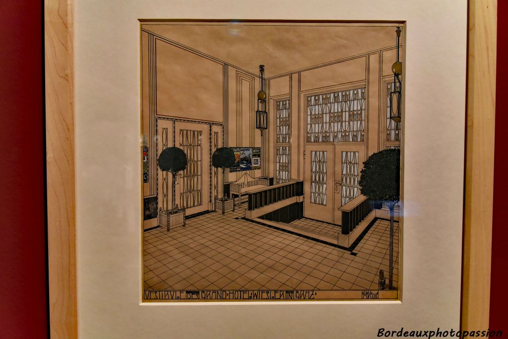 Marcel Kammerer (1878-1969) formé par Wagner. Grand hôtel Wiesler Graz Autriche hall d'entrée. 1906-1909