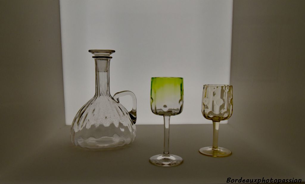 Koloman Moser (un des fondateurs de la Sécession)  verres et carafe à vin et coupe à dessert vers 1899