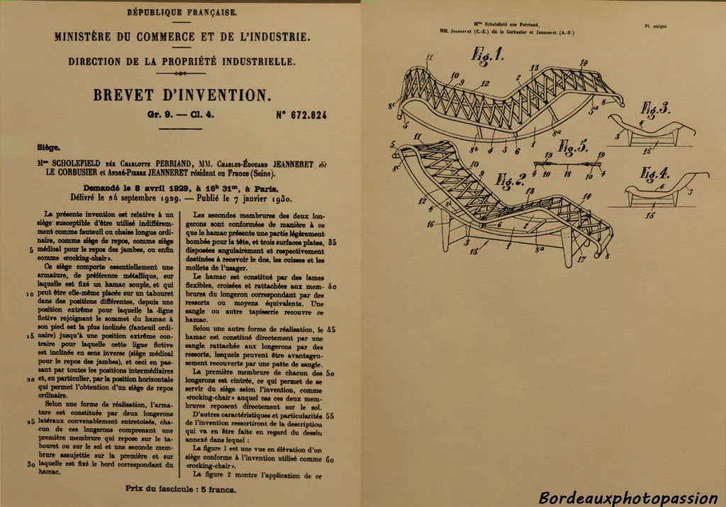 Brevet d'invention déposé par Charlotte Perriand. Le Corbusier exigera l'orde alphabétique et Perriand restera longtemps dans l'oubli !