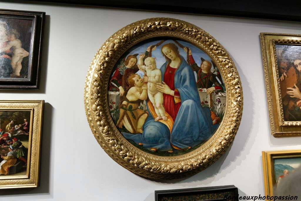 Jacopo di Arcangelo, dit  Jacopo di  Sellaio, Vierge d'humilité avec l'enfant Jésus, Saint Jean-Baptiste et deux anges vers 1490.