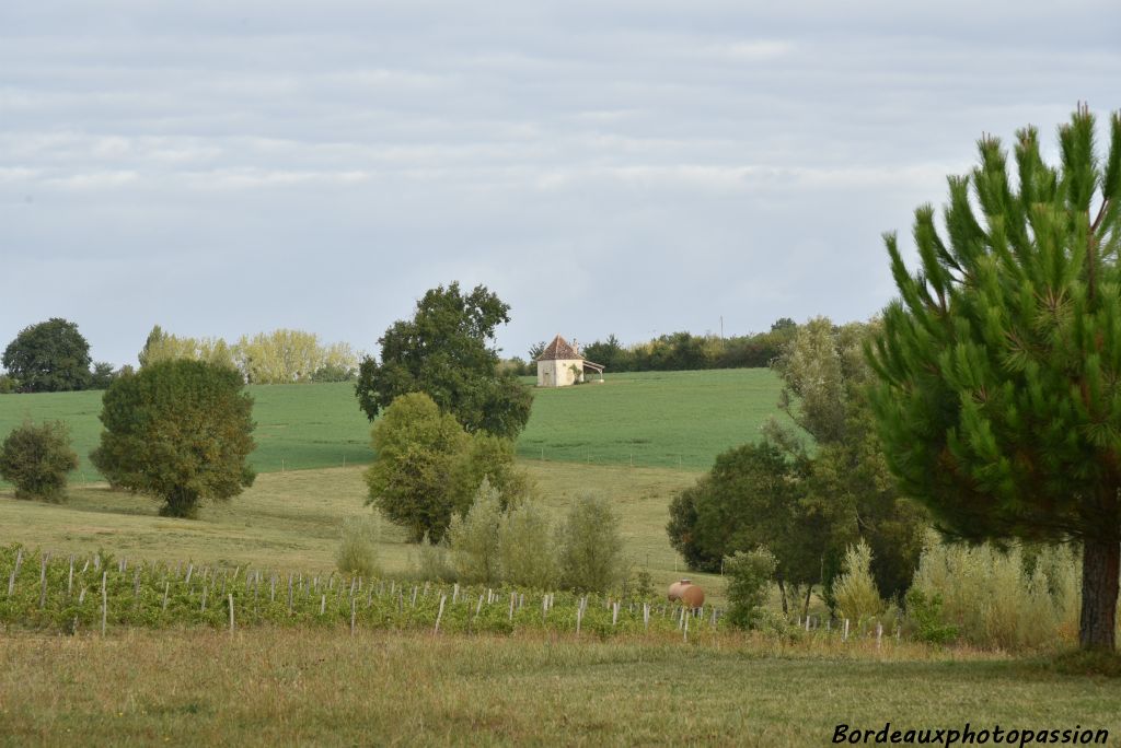 au loin un bâtiment isolé servant autrefois à abriter les ouvriers agricoles en cas de mauvais temps...